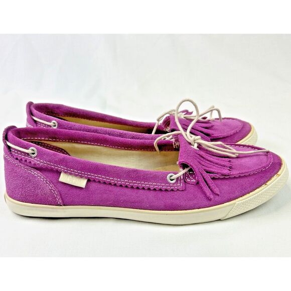Converse Women's 10 Purple‎ Suede Moccasins Shoes Fringe Boho Festival Flats - Picture 6 of 12